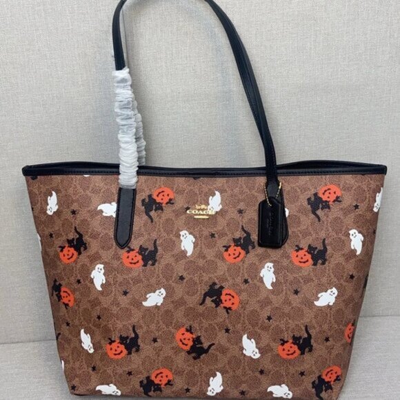 New Coach City Tote In Signature Canvas With Halloween Print CW450 - Picture 1 of 7